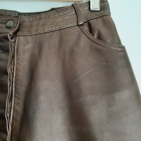 TARA JARMON Paris Soft Genuine Leather High Waist Pants Brown Sz S - Picture 6 of 16